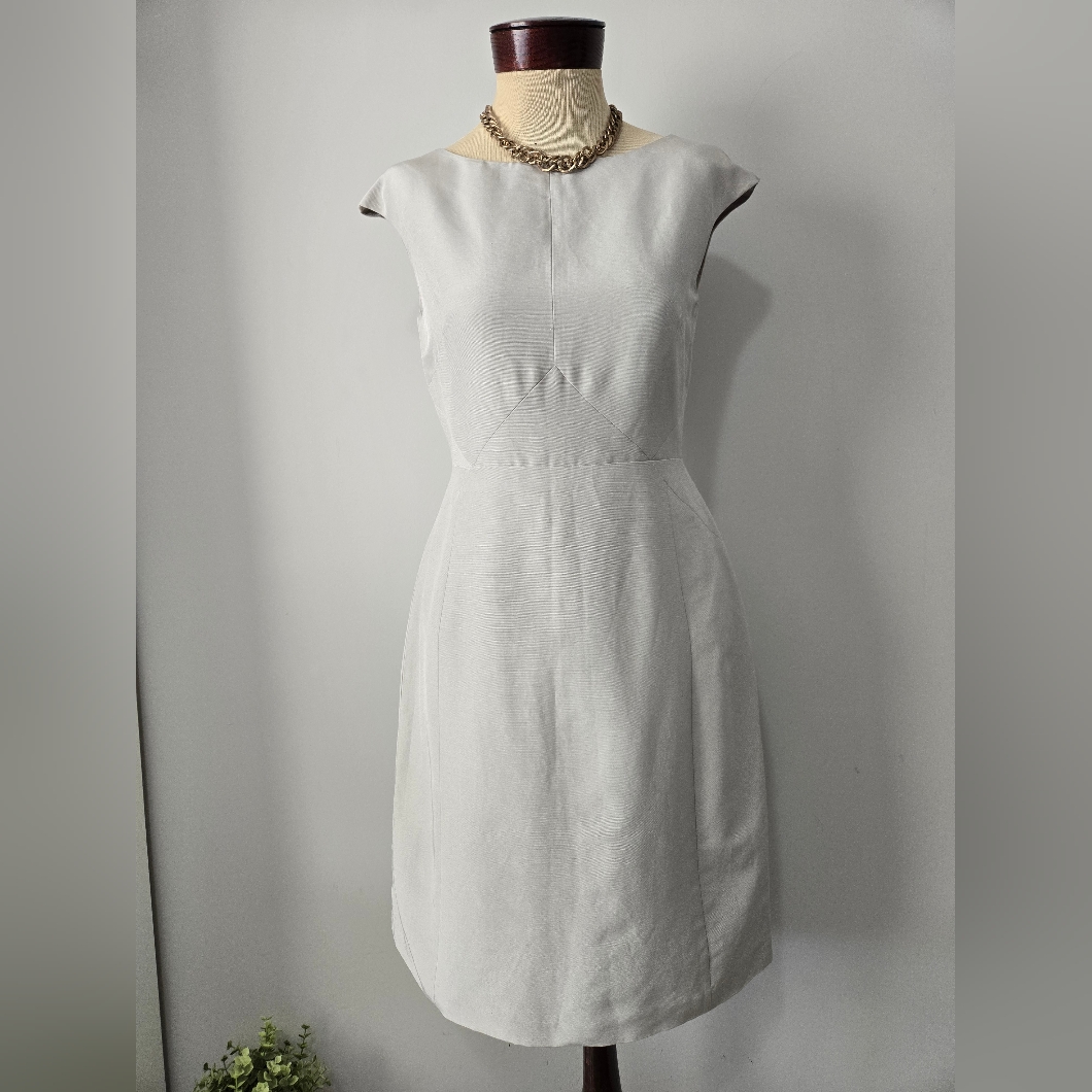 Lk Bennett Nwt Cotton Silk Light Silver Grey A Line Midi Dress. Size 8 Uk/ 4us